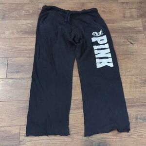 PINK Victoria's Secret Black Track Pants with White Logo